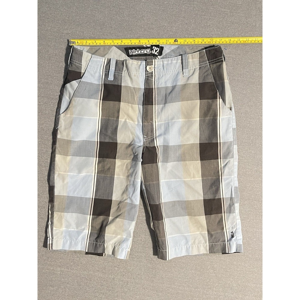 Billabong Men's Plaid Shorts Size‎ 32 Surf Skate Casual Gray Blue Check Shorts